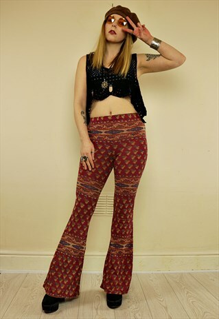 TIGERS EYE DUSTY PINK PAISLEY BELL BOTTOMS FLARES
