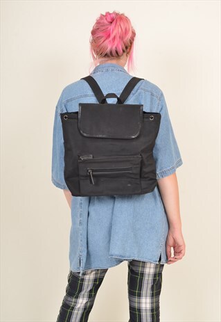 VINTAGE 90'S CANVAS BACKPACK HANDBAG BLACK