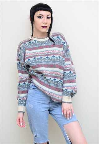 VINTAGE 90'S FUNKY PASTEL PATTERNED CHUNKY WINTER JUMPER