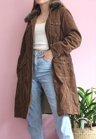 90S BROWN CORDUROY LONGLINE JACKET
