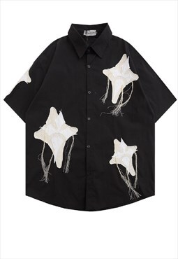 Multi patch shirt y2k high fashion top cross blouse in black