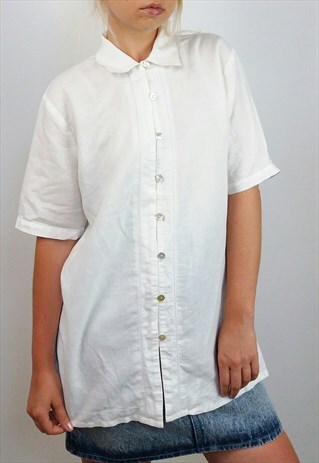 VINTAGE 90'S MINIMALIST BUTTON-UP LINEN SHIRT / BLOUSE