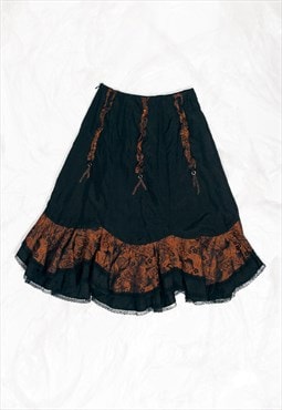 Vintage Y2K Frilly Skirt in Black and Brown