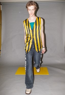 90's Vintage striped bumblebee silky gilet in black & yellow