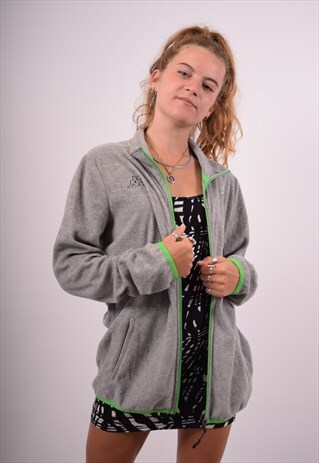 VINTAGE KAPPA FLEECE TRACKSUIT TOP JACKET GREY
