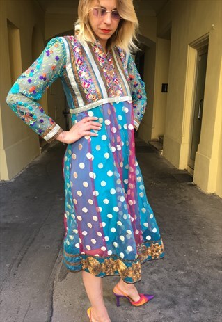 VINTAGE 90' BEAUTIFUL MIDI EMBROIDERED FESTIVAL DRESS