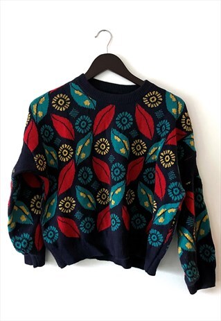 CUTE COLORFUL PSYCHEDELIC CROPPED SWEATER PULLOVER S M