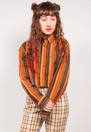 VINTAGE 90'S ORANGE STRIPED CORD CROPPED SHIRT