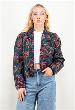 Vintage 90s Quilted Floral Jacket in Black and Multi