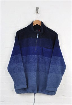 Vintage Fleece Sherpa 1/4 Zip Striped Pattern Blue Large