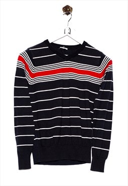 Vintage  second hand  Sweater Stripes Pattern Blue With V-Ne
