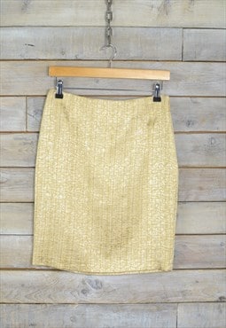 Vintage Textured Pencil Skirt Gold W27 BR2160