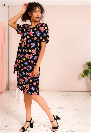 VINTAGE 80S PENCIL DRESS IN BUTTERFLY PRINT