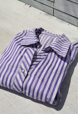 Vintage white/purple/black jacquard striped cotton shirt