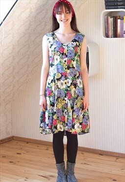 Colourful floral sleeveless cotton dress