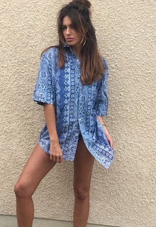 PATTERNED OVERSIZED RETRO VINTAGE UNISEX FESTIVAL SHIRT.