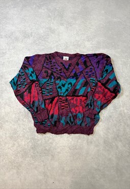 Vintage Abstract Knitted Jumper Funky Patterned Sweater