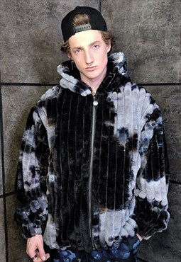 Tie-dye fleece jacket detachable gradient jacket in grey