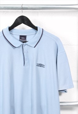 Vintage Umbro Polo Shirt in Blue Short Sleeve Tee Medium