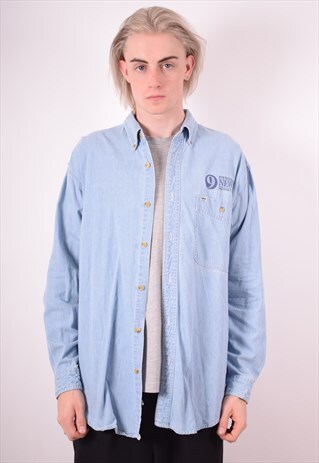 LEE MENS VINTAGE DENIM SHIRT MEDIUM BLUE 90S