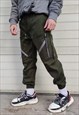 Cargo pocket paneled embroidered joggers zipper pants green