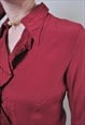 VINTAGE RED RUFFLED BLOUSE, EVENING LONG SLEEVE SHIRT 