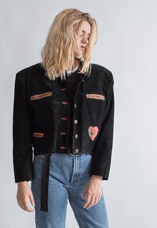 VINTAGE 70S SHORT BOHO BUTTON UP SUEDE JACKET