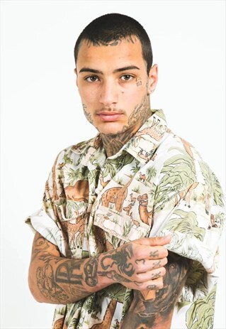 VINTAGE 80S CRAZY PATTERN FESTIVAL SHORT SLEEVE SHIRT/ S5090