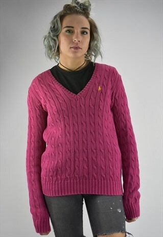 VINTAGE RALPH LAUREN V NECK CABLE KNIT JUMPER