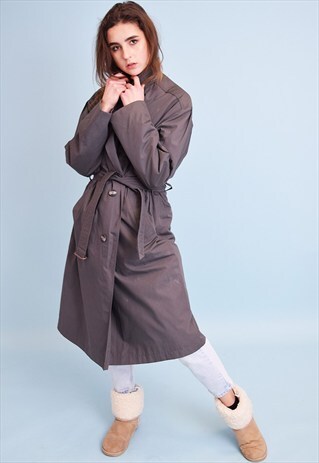 80'S RETRO NEW OVERSIZED GREY MINIMALIST WARM TRENCH COAT