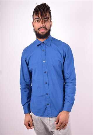 BURBERRY MENS VINTAGE SHIRT MEDIUM BLUE 90'S