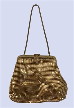 Gold Metallic Chainmail Mini Clasp Party Grab Handbag