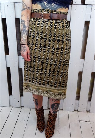 CRINKLE BOHO ABSTRACT PRINT MIDI SKIRT