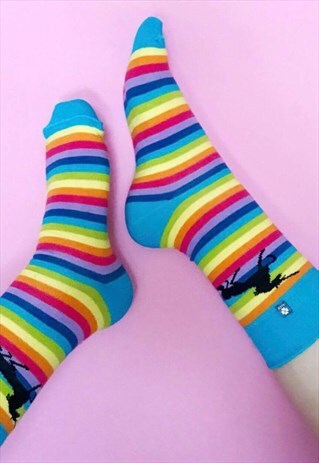 RAINBOW COLOURFUL STRIPES SOCKS WITH UNICORN
