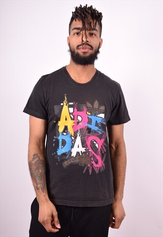 ADIDAS MENS VINTAGE T-SHIRT TOP MEDIUM BLACK 90'S