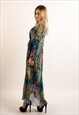 BLUE LEOPARD AND FLORAL PRINT FULL LENGTH PLEATED MAXI DRESS