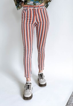 Vintage 90s Multi Colored Vertical Stripe Skinny Jeans XS