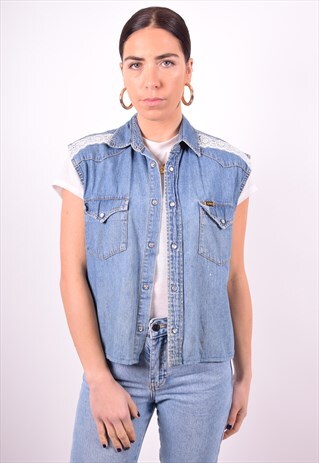 LEE WOMENS VINTAGE DENIM SHIRT MEDIUM BLUE 90'S