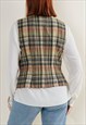 VINTAGE 90S FITTED CHECKERED WOOL BUTTON UP VEST M