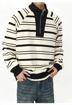 Men's Striped basic POLO zipper sweatshirt A VOL.1