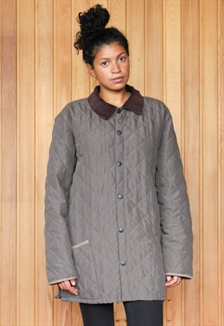 VINTAGE 1990S KHAKI GREEN QUILTED COAT