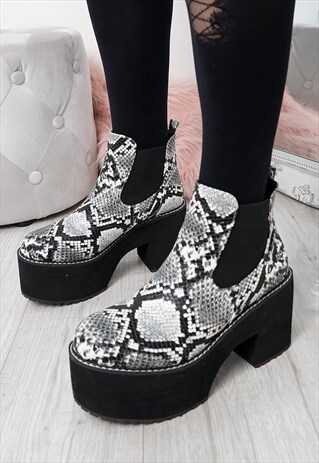 WOMENS BLACK CHELSEA ANKLE BOOTS HEEL PLATFORM SHOES