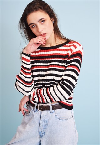 90'S RETRO STRIPED PATTERN KNIT TEEN JUMPER