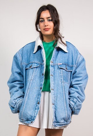 90'S VINTAGE BLUE DENIM FAUX SHERLING LINED JACKET