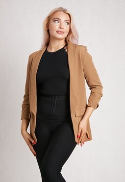 Camel Gathered Sleeves Blazer ONE SIZE FIT (8-12)