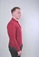 VINTAGE MEN MINIMALIST RED LONG SLEEVE POLO WITH POCKET