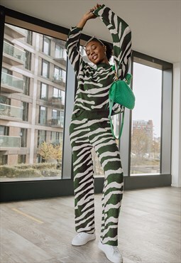 Green Zebra Print Knit Relaxed Jumper