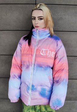 Clouds print bomber tie-dye rainbow sky jacket pastel pink