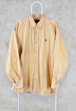 Vintage Polo Ralph Lauren Yellow Shirt Long Sleeve Cotton XL