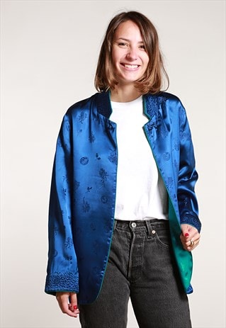 BLUE SATIN REVERSIBLE EVENING JACKET - S